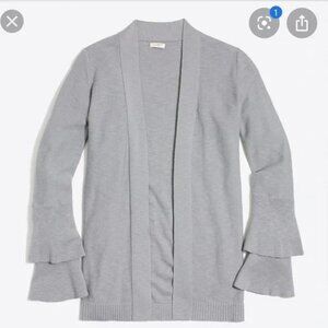 J. Crew Tiered Ruffle Sleeve Cardigan Sweater Size XS Gray Open Front H9492